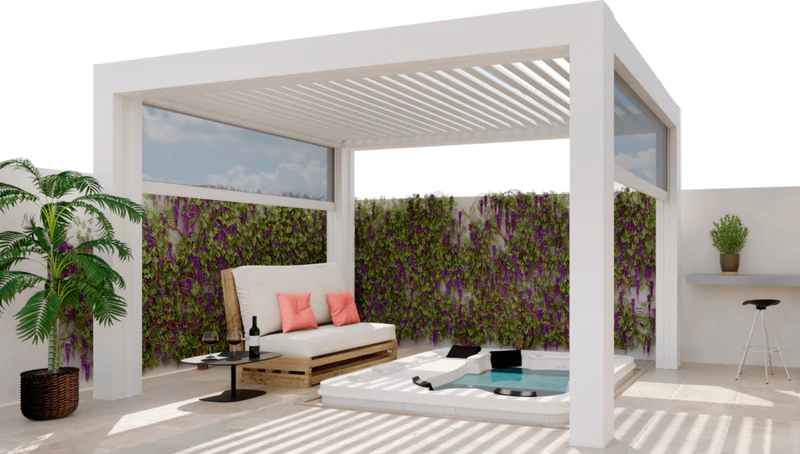 Modern pergola with outdoor furniture